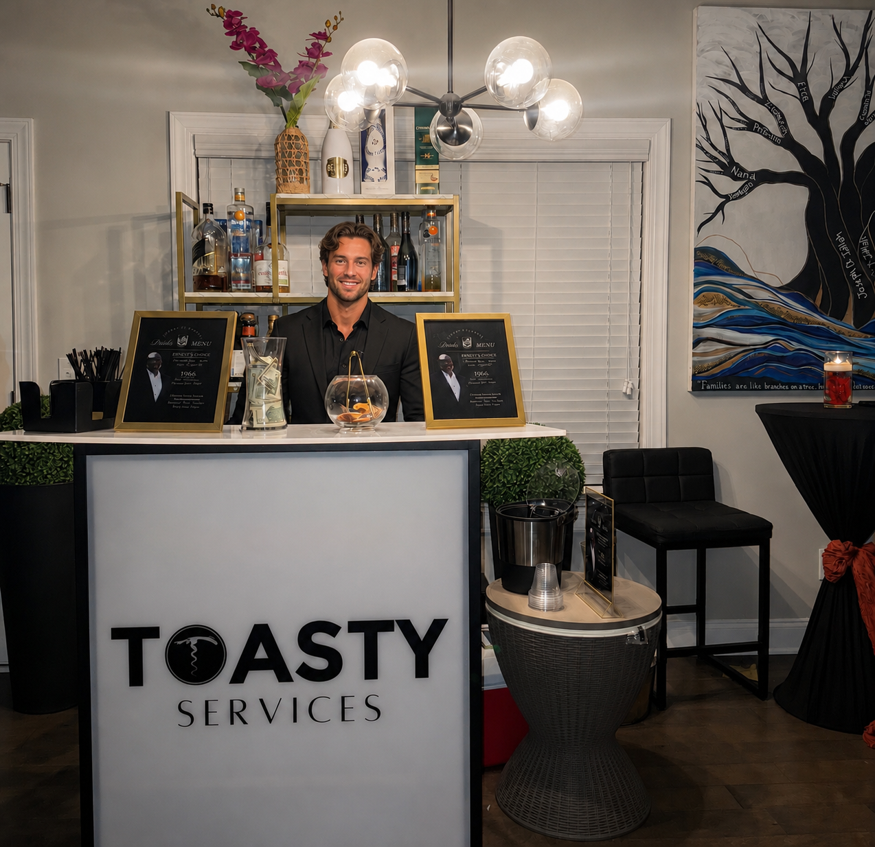Bartender pouring a signature birthday cocktail